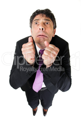 Businessman with a scared fearful expression