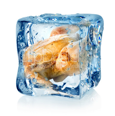 Roasted chicken in ice cube