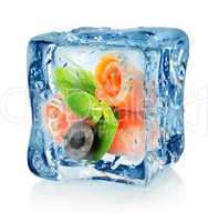 Fish rolls in ice cube