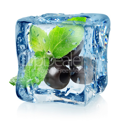 Olives in ice cube