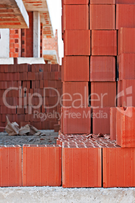 Stack of red building blocks