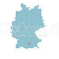 Markierung von Augsburg auf vereinfachter Deutschlandkarte