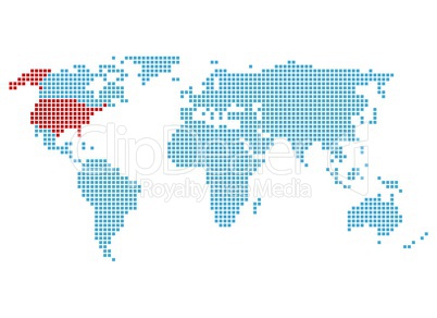 Weltkarte mit Markierung der USA