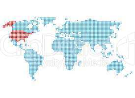 Weltkarte mit Markierung der USA
