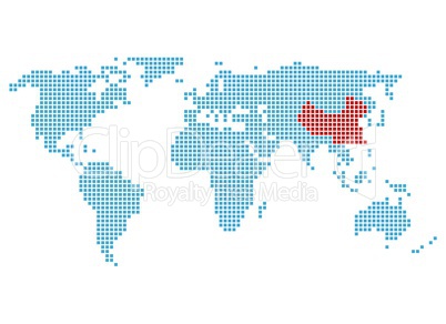 Weltkarte mit Markierung von China