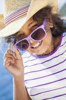 Happy Mixed Race African American Girl Child Sunglasses & Hat