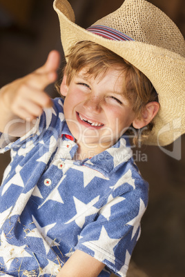 Happy Blond Boy Child Cowboy Hat Star Shirt