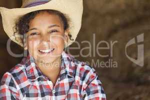 Happy Mixed Race African American Girl Child Cowboy Hat