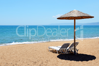 the beach at modern luxury hotel, peloponnes, greece