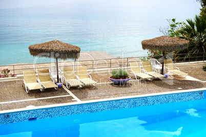 sea view swimming pool in the luxury hotel, peloponnes, greece