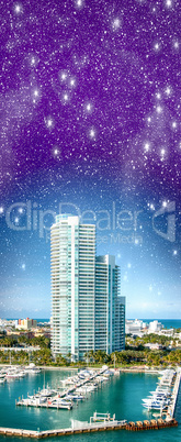 Night over Miami. Starry sky above city buildings - Florida - US