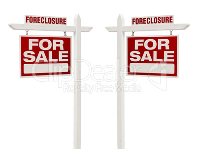 Two Foreclosure For Sale Real Estate Signs with Clipping Path