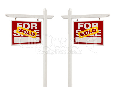 Pair of Sold For Sale Real Estate Signs, Clipping Path