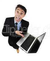Persuasive businessman pointing to his computer