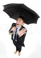 man under an umbrella having a breakthrough