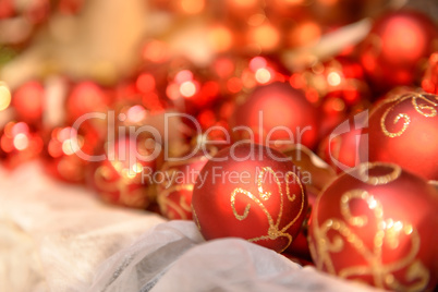 Pile of red Christmas balls