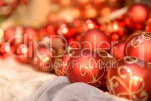 Pile of red Christmas balls