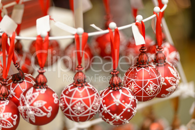 Hanging Christmas ornaments balls at shop