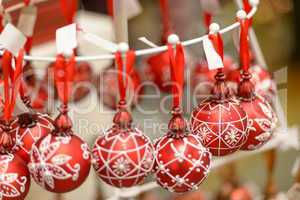Hanging Christmas ornaments balls at shop