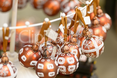 Hanging glittering Christmas decorations bulbs