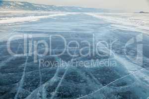 winter ice road through baikal