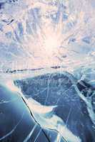texture of ice of baikal lake in siberia