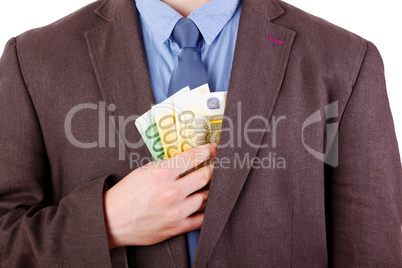Hand is putting money into Jacket