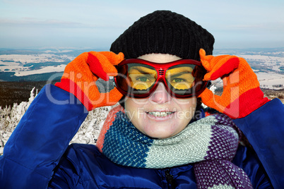 Woman with ski goggles