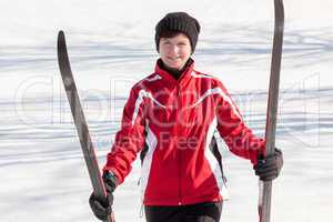 Woman with cross-country skis