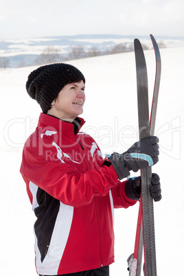 Woman with cross-country skis