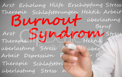 Hand writing german words about burnout syndrome