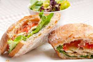 ciabatta panini sandwich with chicken and tomato