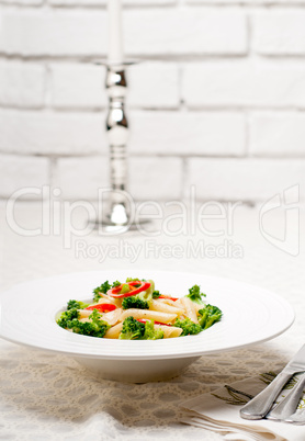 italian penne pasta with broccoli and chili pepper