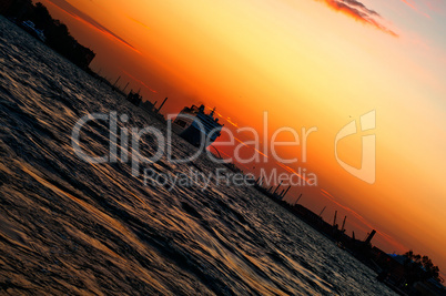 venice italy sunset with cruise boat