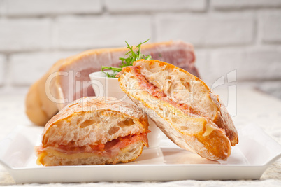 ciabatta panini sandwich with parma ham and tomato