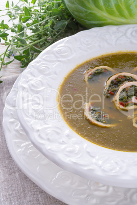 cabbage soup with meat rolls
