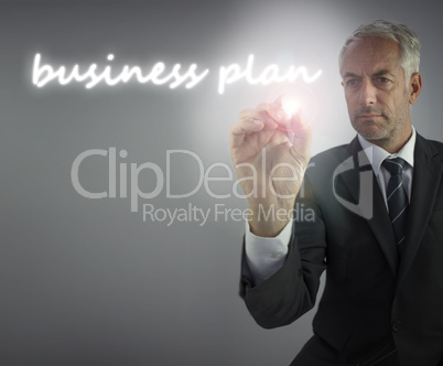 Serious businessman writing business plan