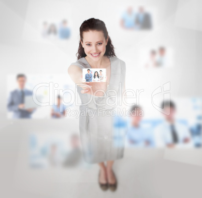 Smiling attractive woman catching a picture