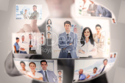 Concentrated businessman selecting a picture