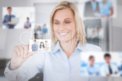 Joyful attractive woman catching a picture