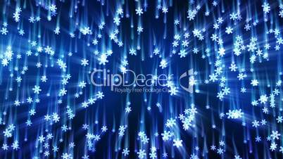 blue snowflakes with light streaks falling loop