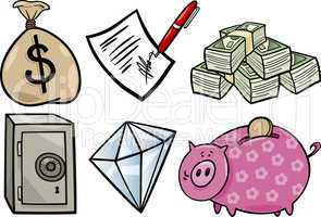 valuable objects cartoon illustration set