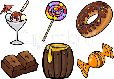 sweet food objects cartoon illustration set