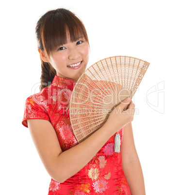 Chinese cheongsam girl with fan