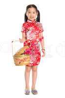 Chinese girl holding a gift basket