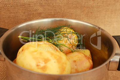 pan full of tasty boiled potato with fennel