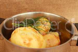 pan full of tasty boiled potato with fennel