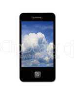 modern mobile phone with image of picturesque clouds