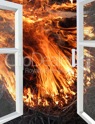 window opened to the fire