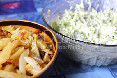 plate full of tasty chips and salad from cabbage